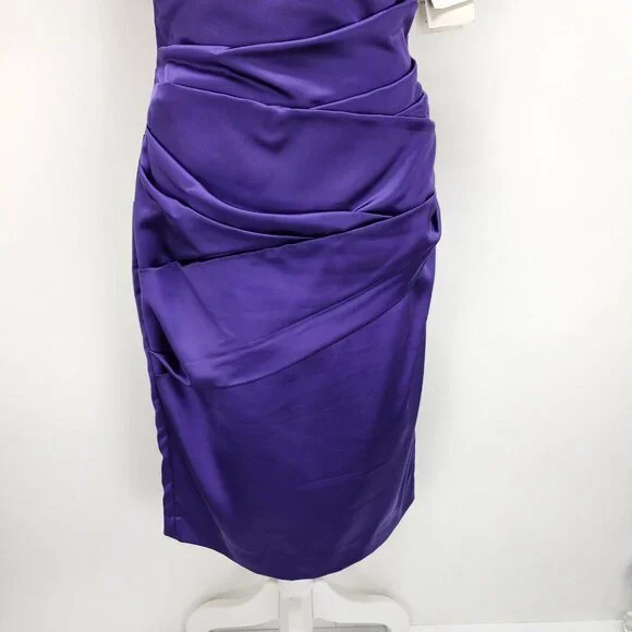 David's Bridal Dress Size 2 Women’s Purple One-Shoulder Stretch Satin New - Picture 8 of 14